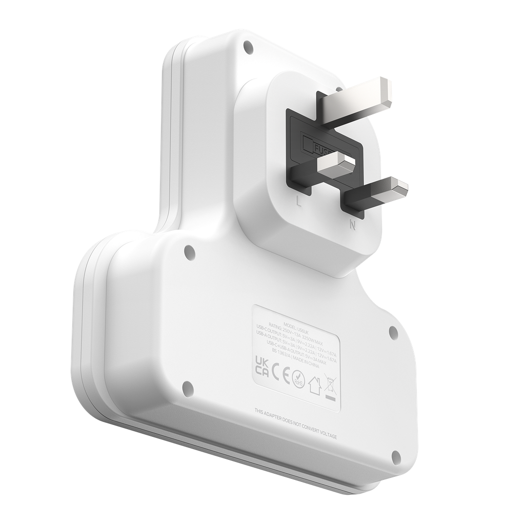 Momax ONEPLUG 3-Outlet T-shaped Extension Socket With USB - White