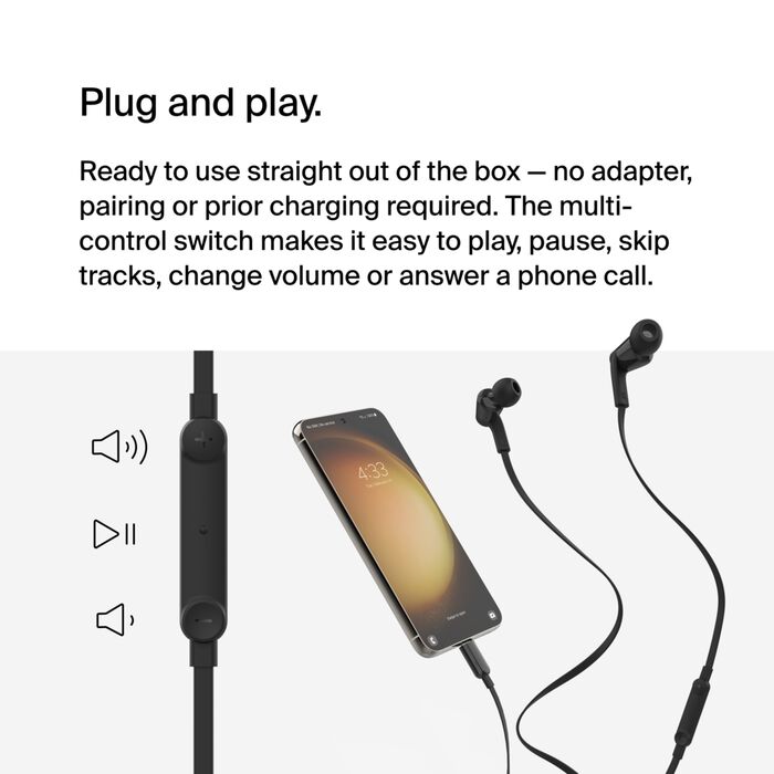 Belkin Soundform Wired Earbuds With Usb-c Connector, In-ear Earphones black