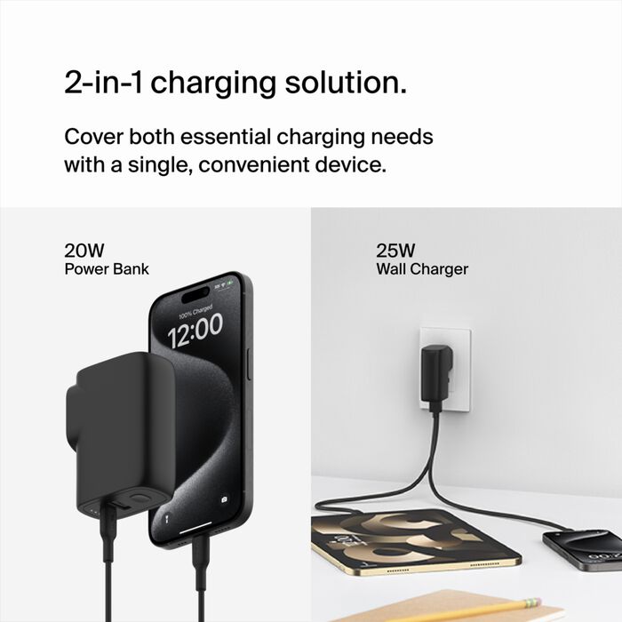 BoostCharge Travel Adapter Kit Hybrid Wall Charger 25W + Power Bank 5K-Belkin
