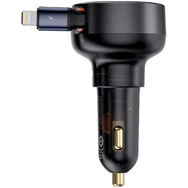 Baseus Car Charger Type-C Port + Type-C & Lightning Retractable Cable 55W Enjoyment Pro Series - Black