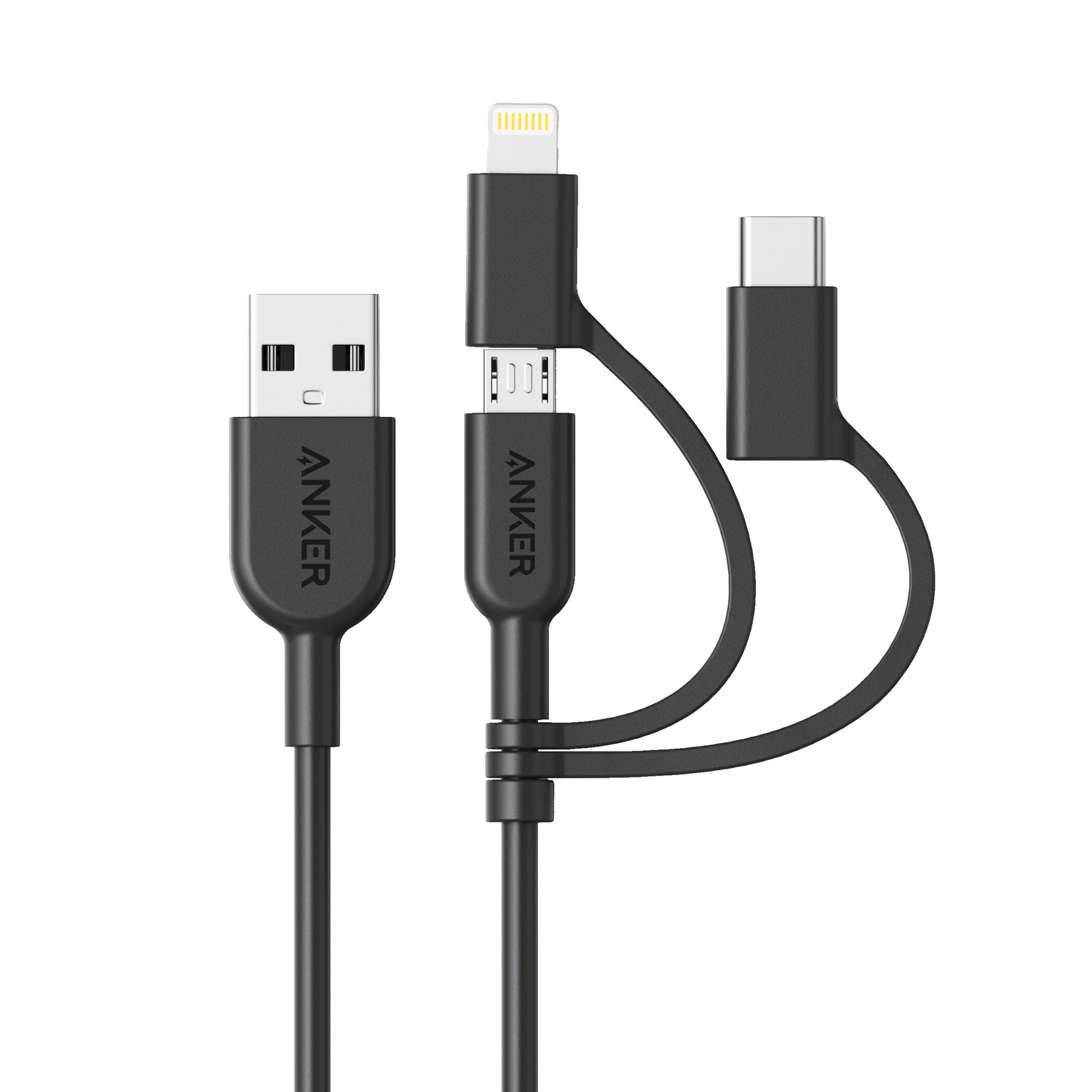 Anker 321 USB-A to Lightning Cable (3 ft 3-in-1)