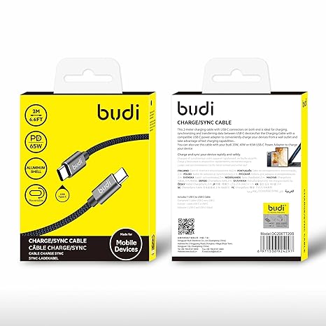 Budi 2m 65W PD USB-C To USB-C Aluminum Shell Braided Cable
