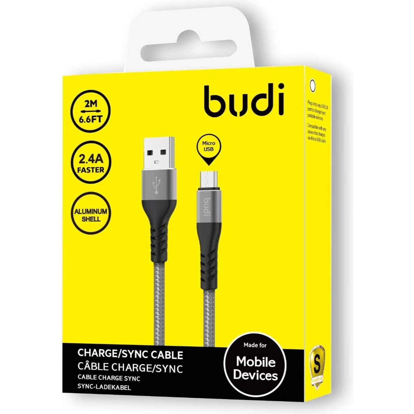 BUDI USB TO MICRO CABLE 2M -Black