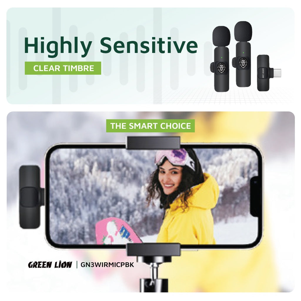 Green Lion 3 IN 1 Microphone Type-C / Lightning / Aux - Green
