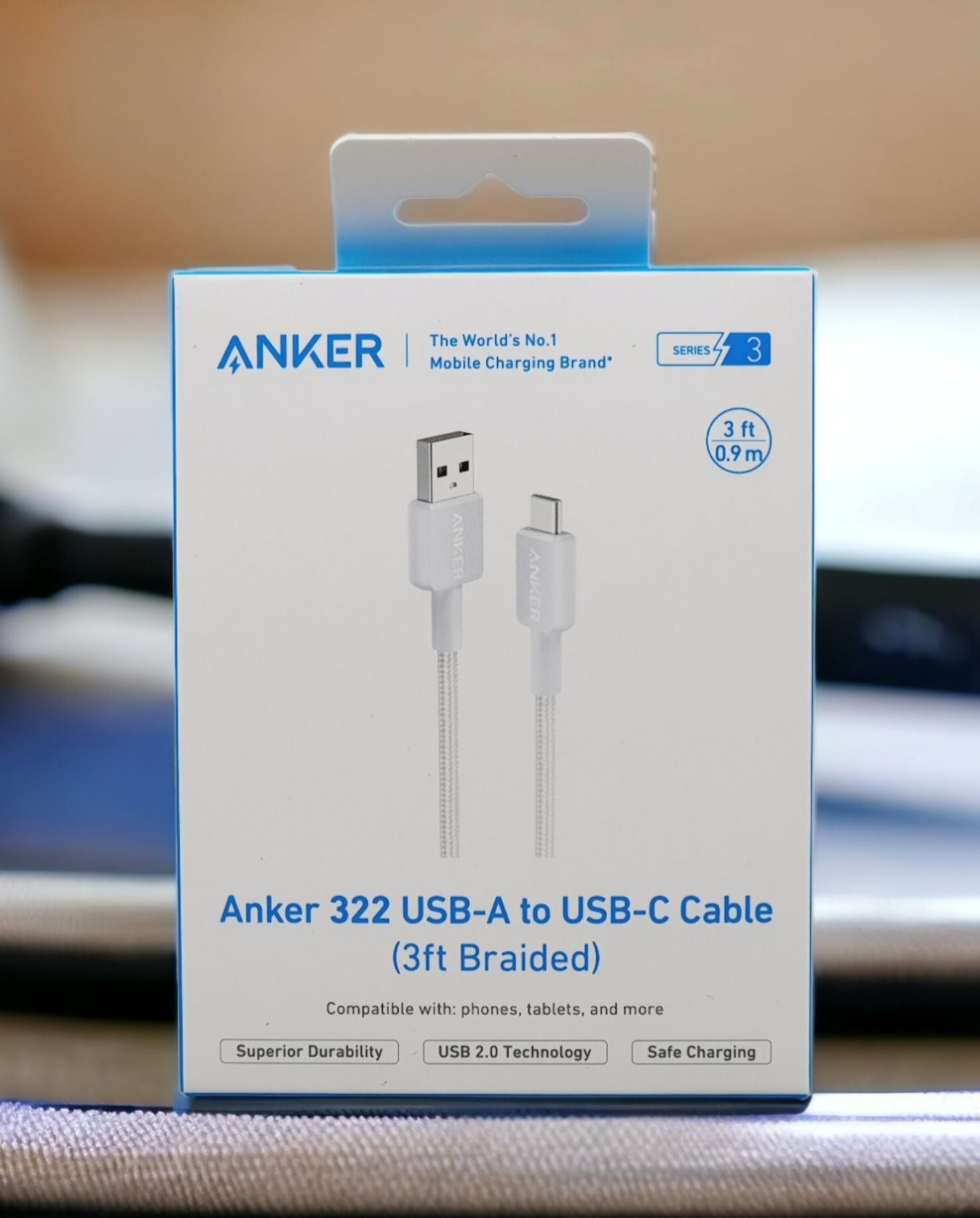 Anker 322 Usb-A To Usb-C 3Ft Braided Cable - White A81H5H21