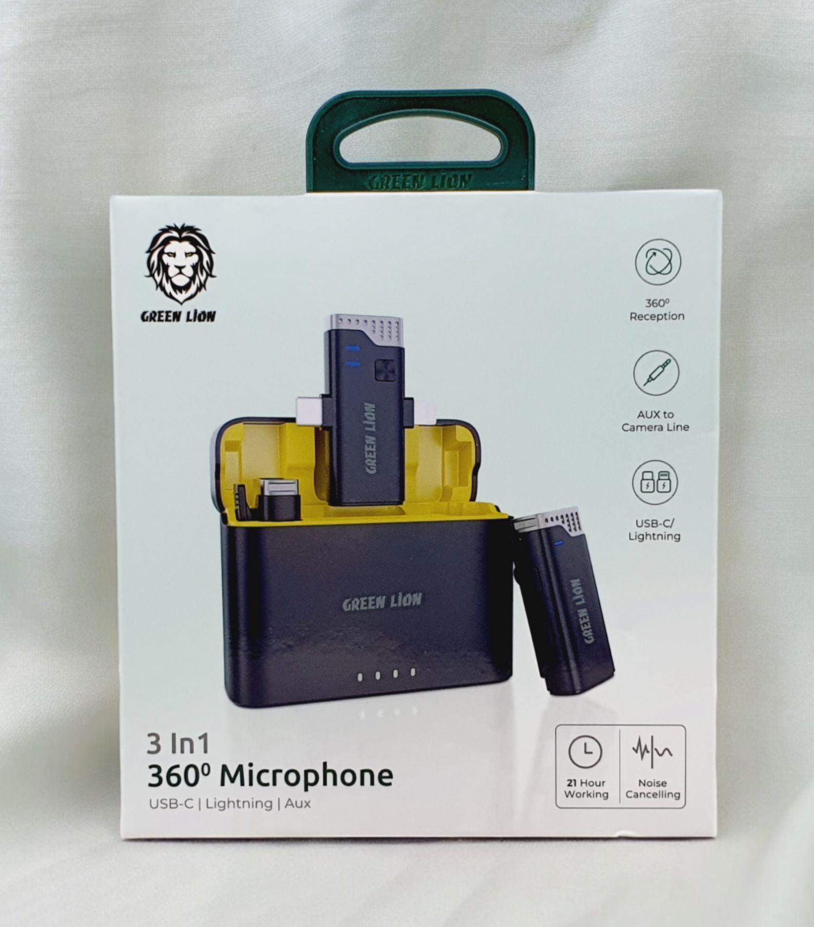 Green Lion 3 IN 1 Microphone Type-C / Lightning / Aux - Green