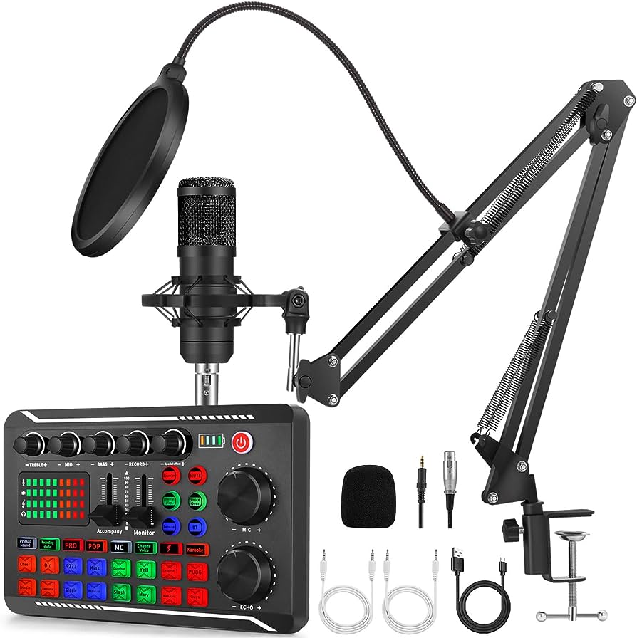 Professional Condenser Microphone Mic with Live Sound Card Kit
