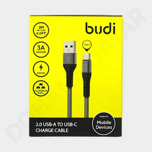 Budi USB-A To USB-C Aluminum Shell 3A Faster Braided Cable 2 Meter