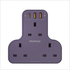 Momax ONEPLUG 3-Outlet T-shaped Extension Socket With USB -black