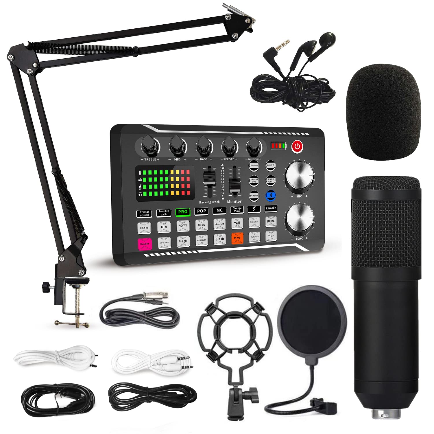 Professional Condenser Microphone Mic with Live Sound Card Kit