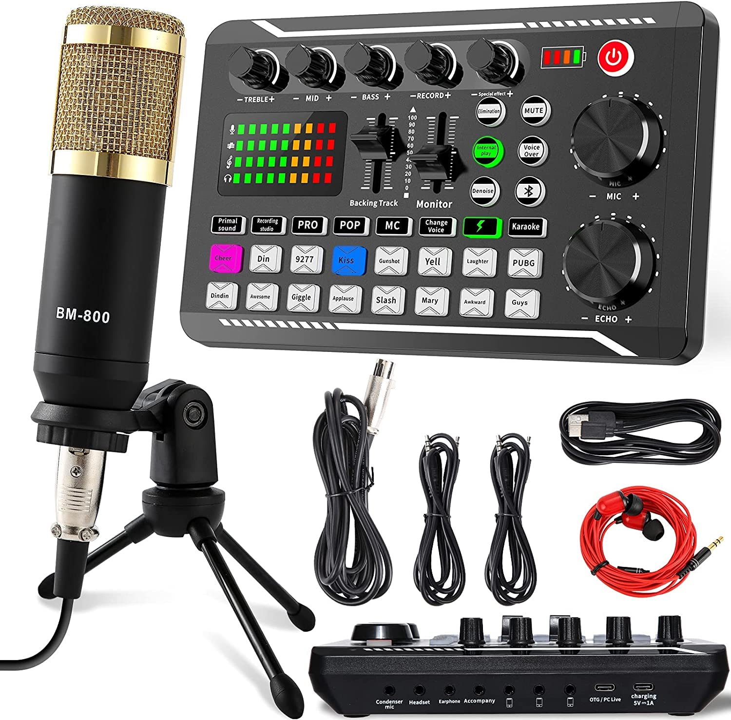 Professional Condenser Microphone Mic with Live Sound Card Kit