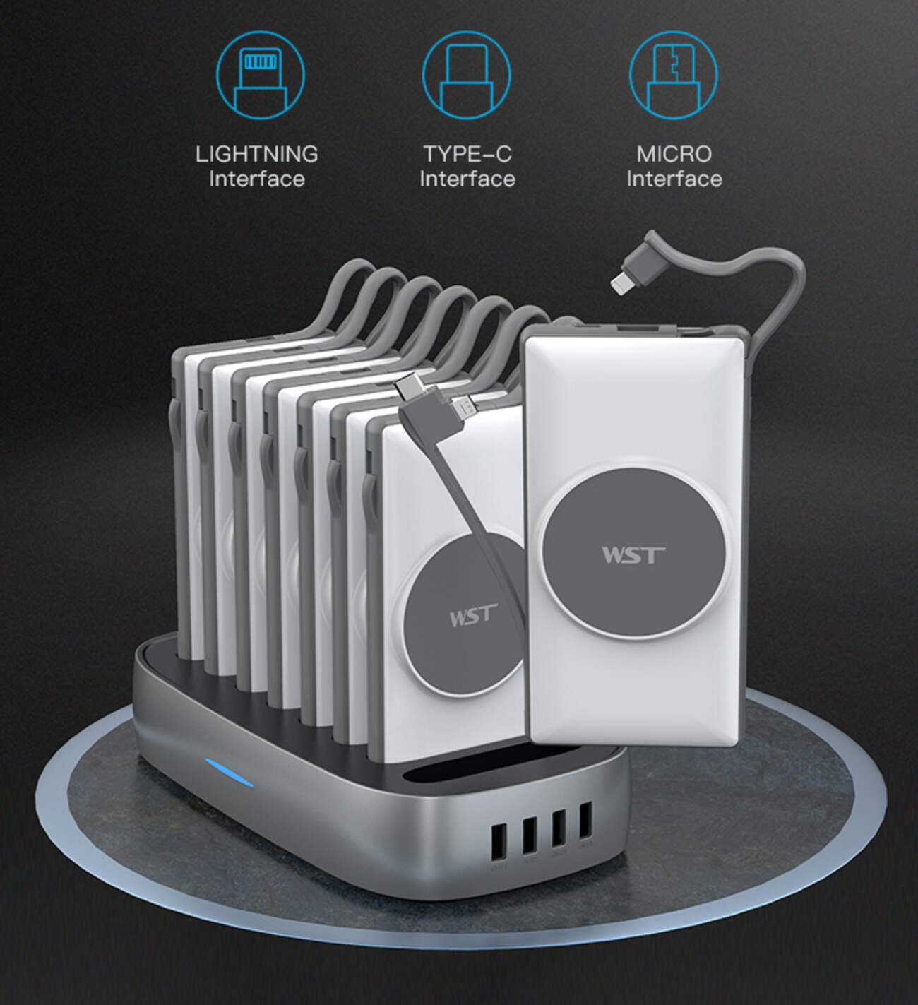 WST Multipple Power Bank Docking Station 10000MAH x 8 MagSafe Wireless Charging